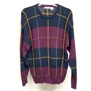Vtg Claiborne Geometric Knit Sweater Men's Size XL Pullover Multicolor Purple